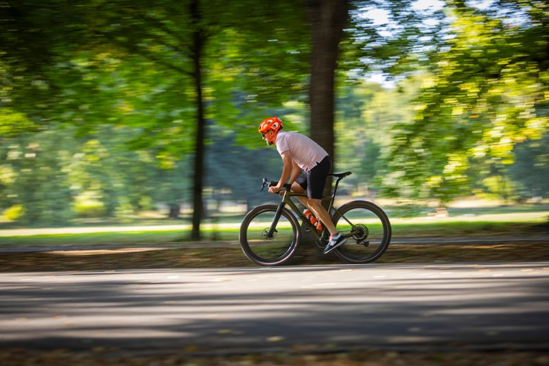 Rennradfahrer auf Allee