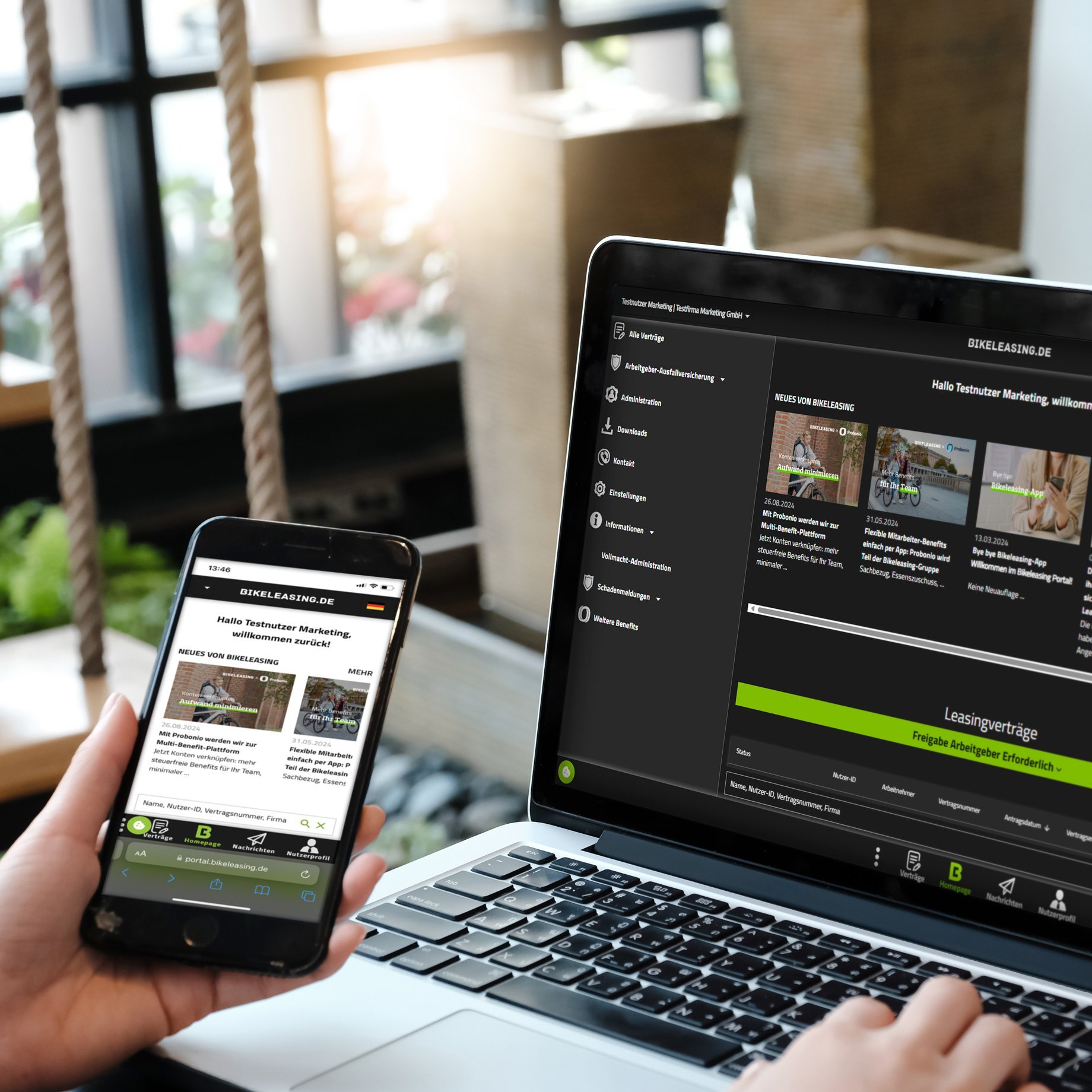 Das Bikeleasing-Portal abgebildet auf Laptop und Handy