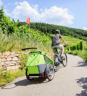 Radfahrer mit Kinderanhänger